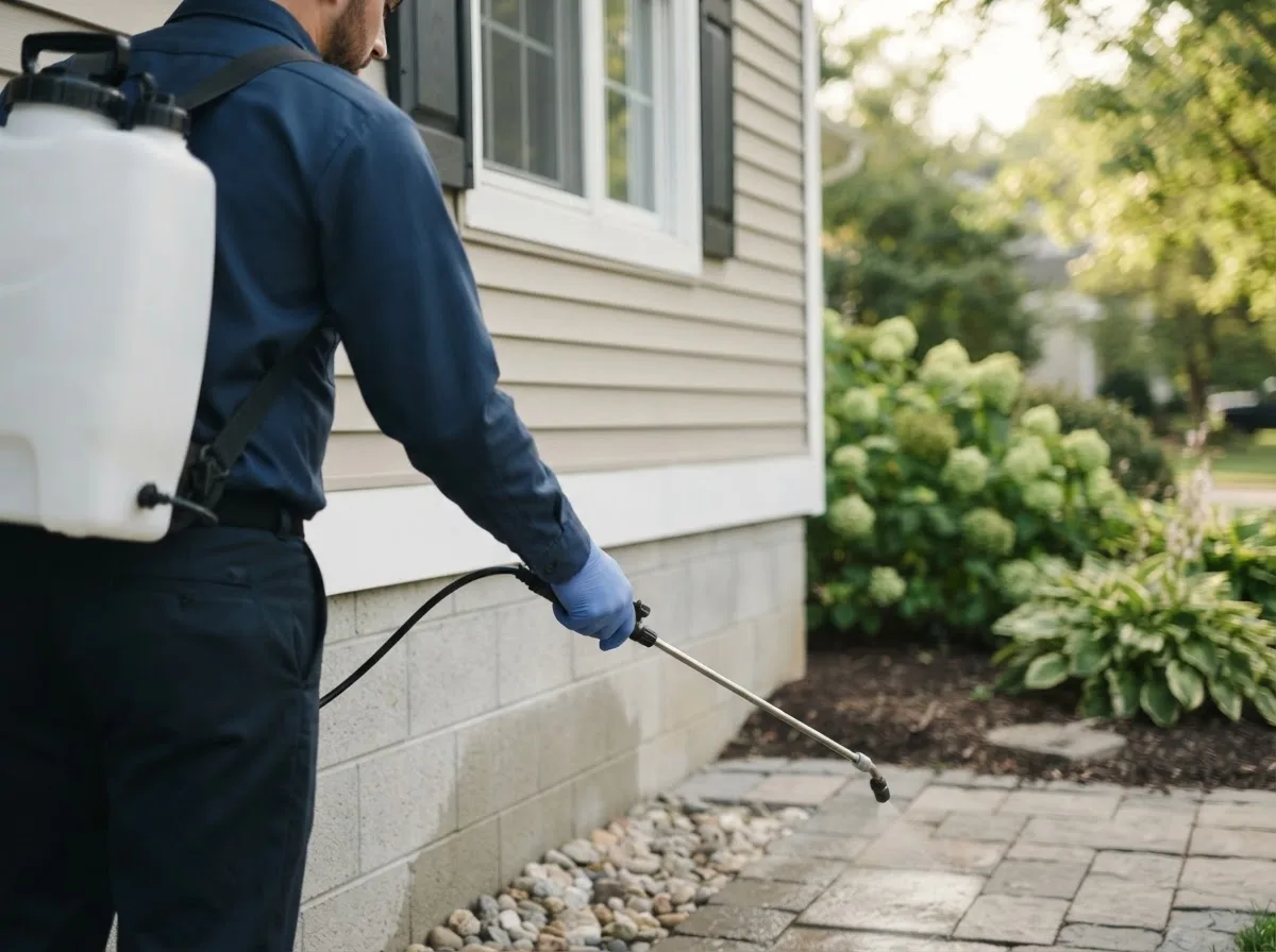Pest control technician inspecting a home in Coats, KS